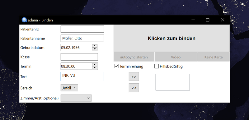 wartenmitadana Screenshot - Programm an der Anmeldung